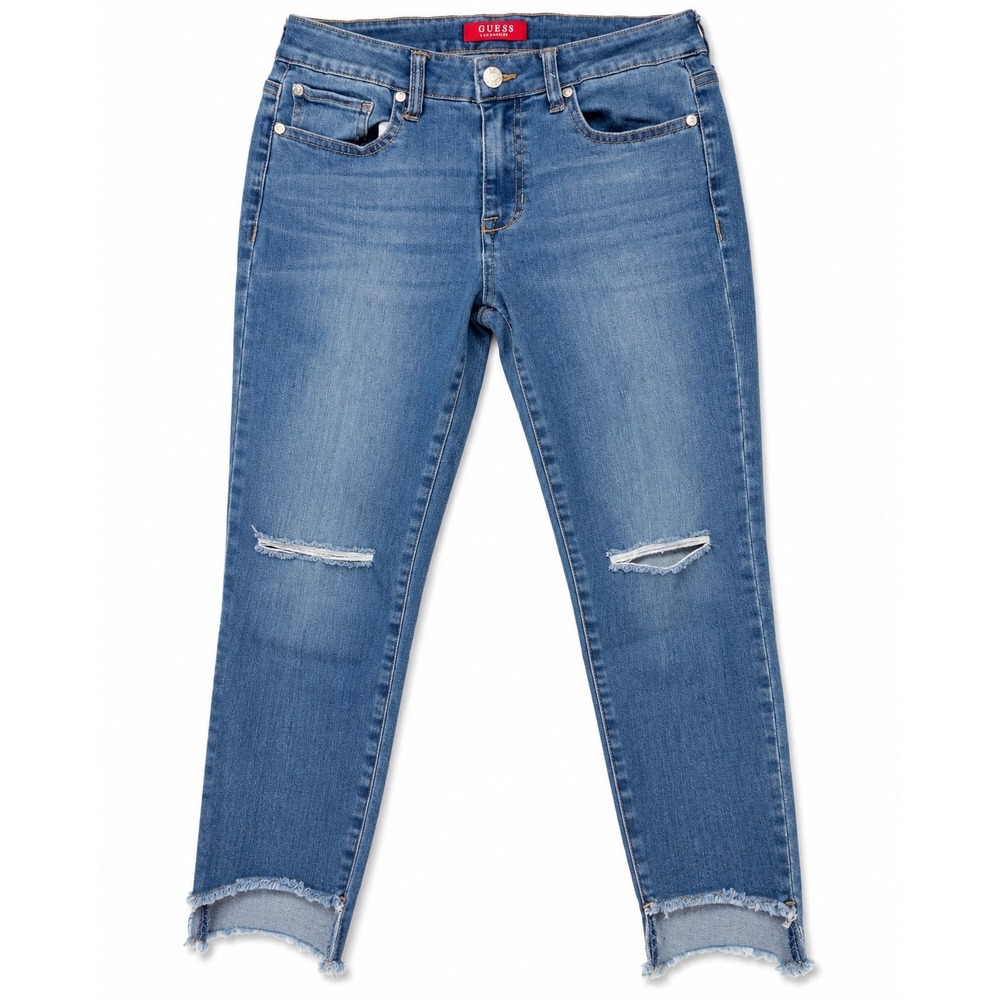 Guess Los Angeles Skinny Jeans Blue Distressed Frayed Step Hem Q7PA06R34R0 Sz 28